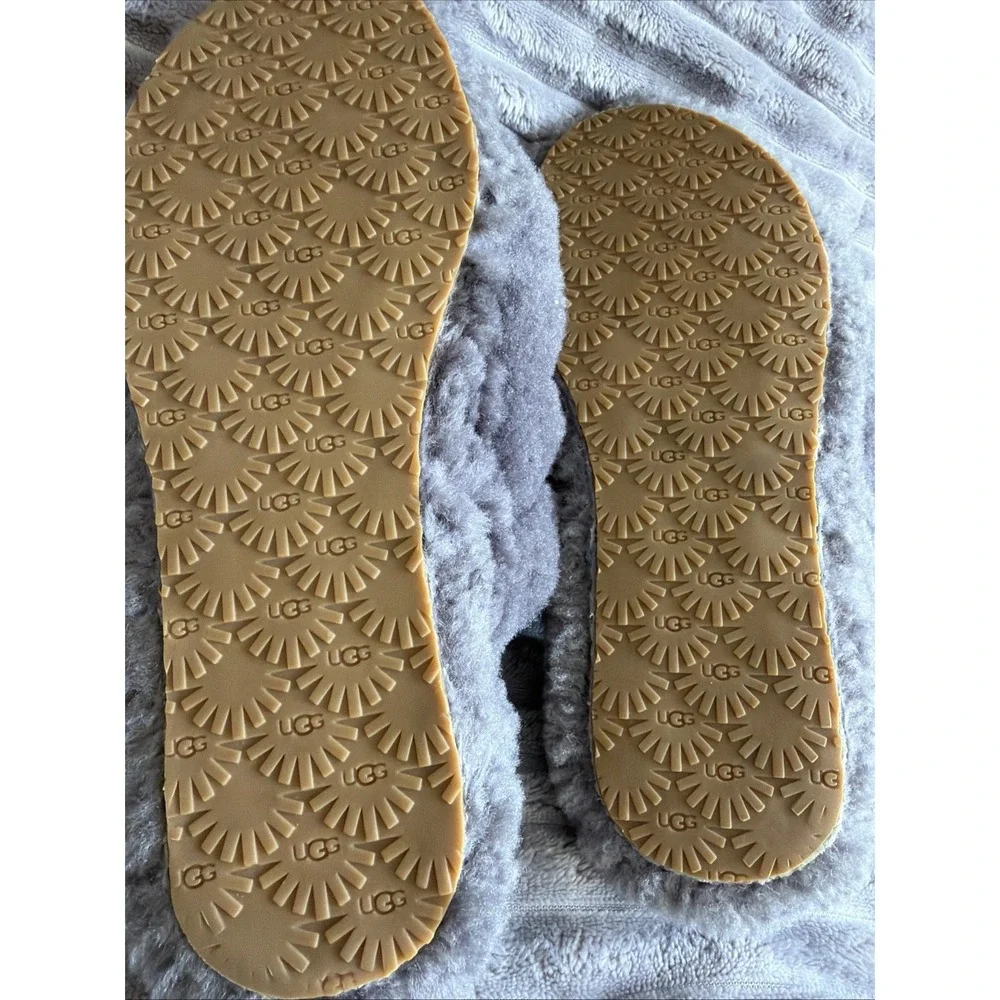 UGG Fluff Yeah Slide Shoes Youth Size 4 Gray Fuzzy Slingback Slippers